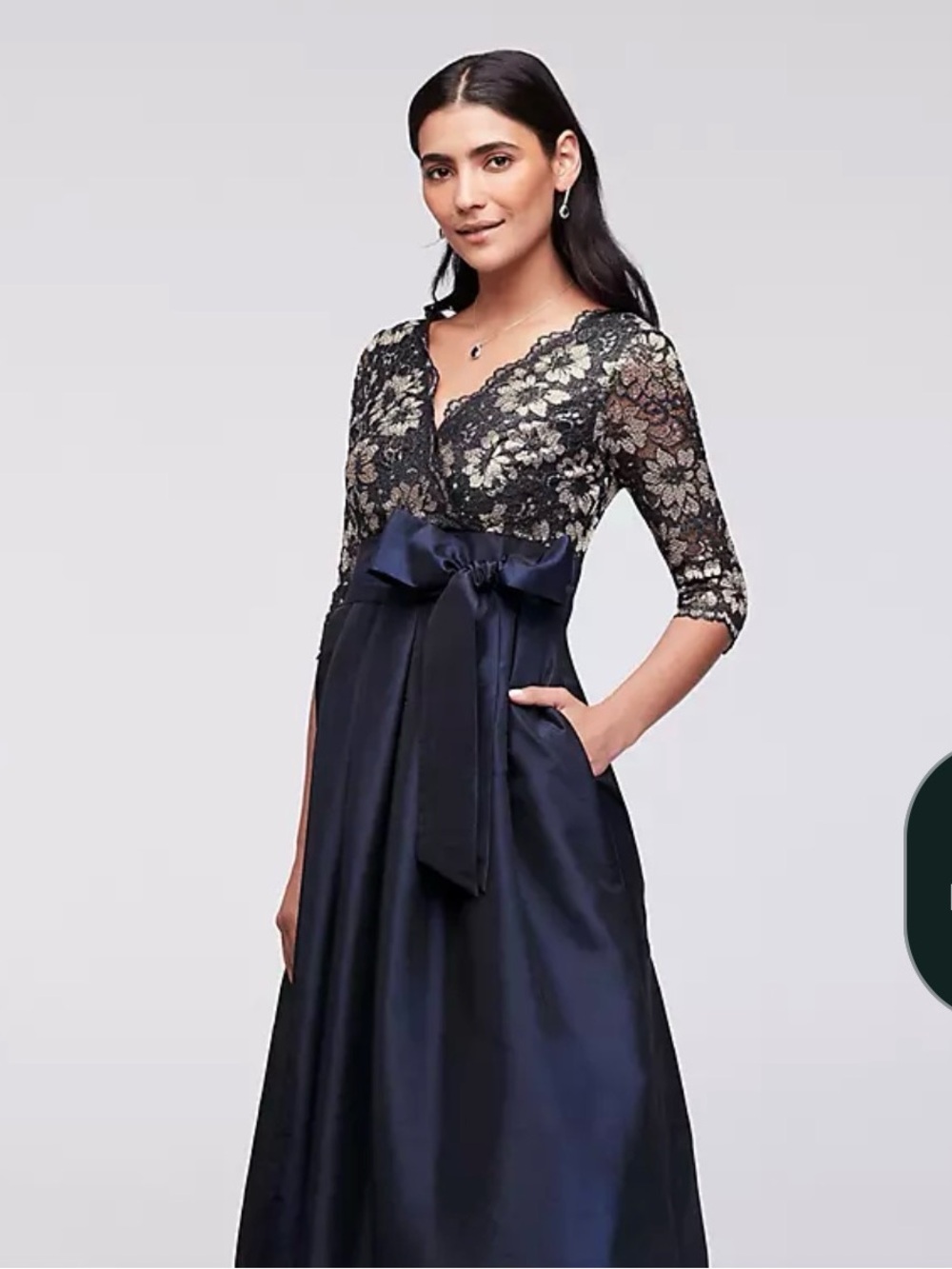 Jessica Howard Navy Satin Skirt with  Lace Bodice Maxi Dress - Picture 10 of 11